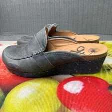 Homage Women 10M Gray Leather Wedge Clogs Slip-On Comfortable Stylish Durable