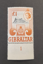 Gibraltar Single stamp QEII SG173 with printed 1 on edge £1 UM