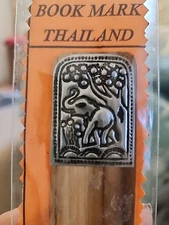 NEW Wooden Thailand Bookmark Elephant With Tree Embossed