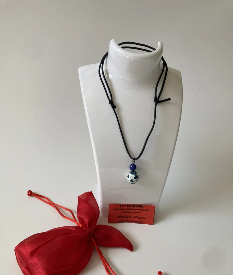 collana artigianale siciliana ceramica Caltagirone argento 925 Le Merabiglie - Immagine 4 di 4