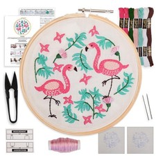 DIY Embroidery Kit Beginners Adults Flamingo Pre-Printed Fabric Cross Stitch Set