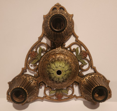 #ad 1930 John C. Virden Light Fixture w Original Paint Clean No Cracks 3 bulb $125.95