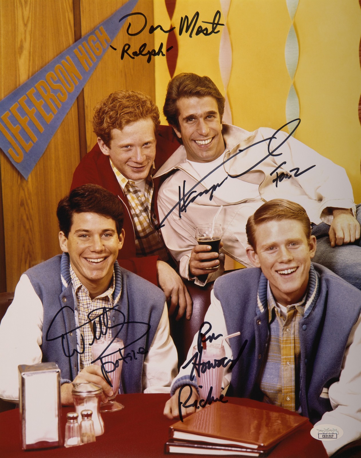 Ron Howard Henry Winkler Don Most Anson Williams Signed 11x14 Happy Days JSA