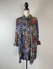 John Mark 3X Tunic Mixed Floral Multicolor Print Roll-Tab Sleeve Blouse NWT $119