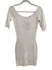 Guess Sweater Dress Size Medium Pointelle Scoop Neck Textured Bodycon Beige NEW