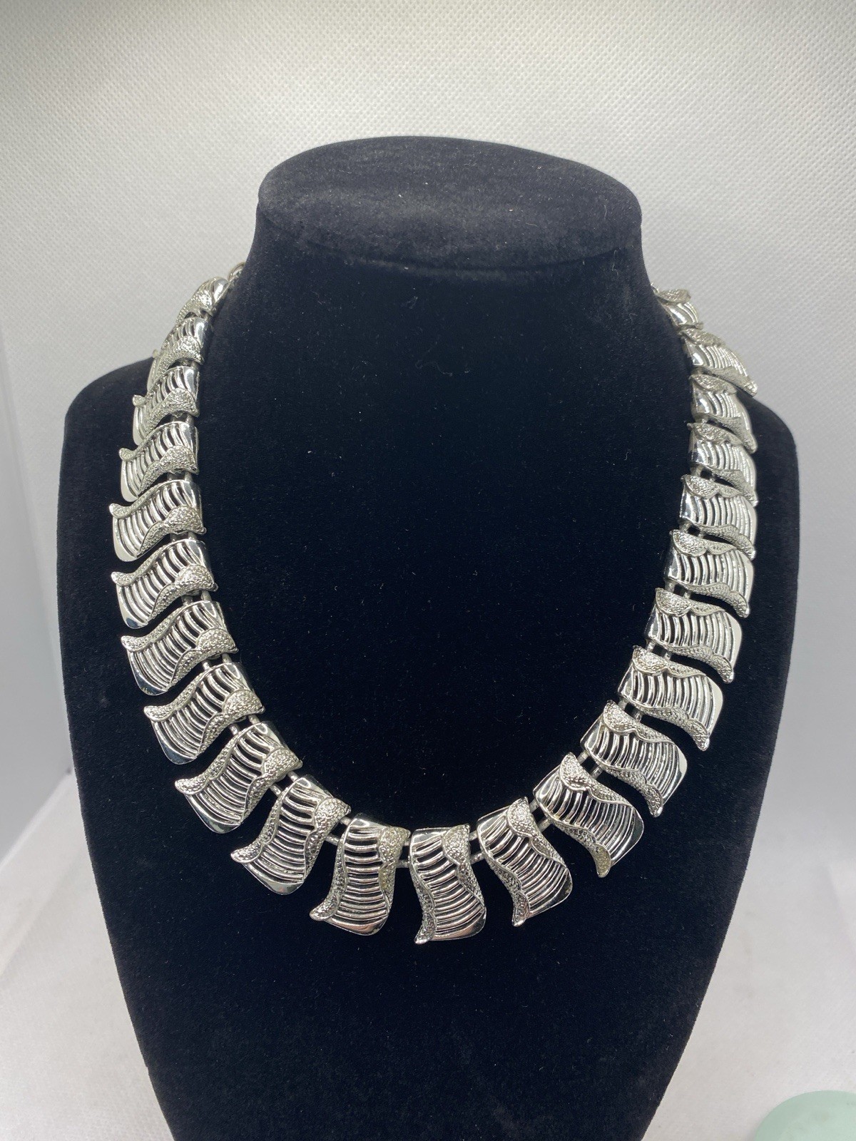 Signed Coro Silver Link Panel Necklace 1960’s App… - image 1