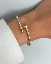 gold plated nail bracelet and ring set: Adjustable Cubic Zirconia Jewelry