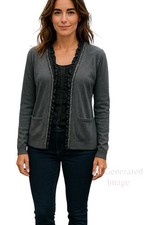Loft Womens Black Heather Open Front Lace Trim Lightweight Cardigan Sweater Sz S