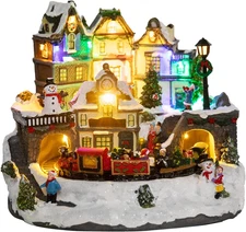 Christmas Village House Decoration, Colourful LED Lights Light up Bell Tower and