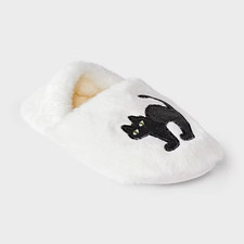 Women's Halloween Glitter Cat Faux Fur Slipper Socks with Grippers White S/M
