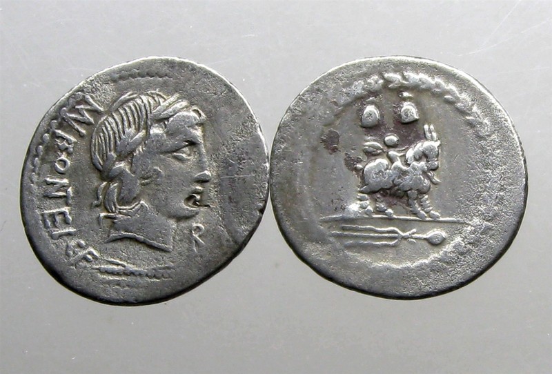 FONTEIA 9 SILVER DENARIUS___Roman Republic___INFANT WINGED CUPID SEATED ON GOAT