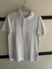 Cat  Jack Youth Boys Large 10/12 Short Sleeve Uniform Polo T-Shirt White 2236
