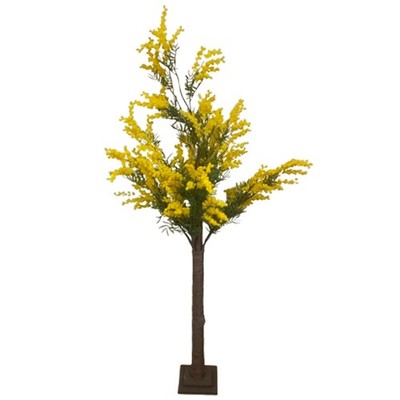 Großer künstlicher Mimosenbaum 150 cm Osterdeko unechte Frühling gelbe Blumen