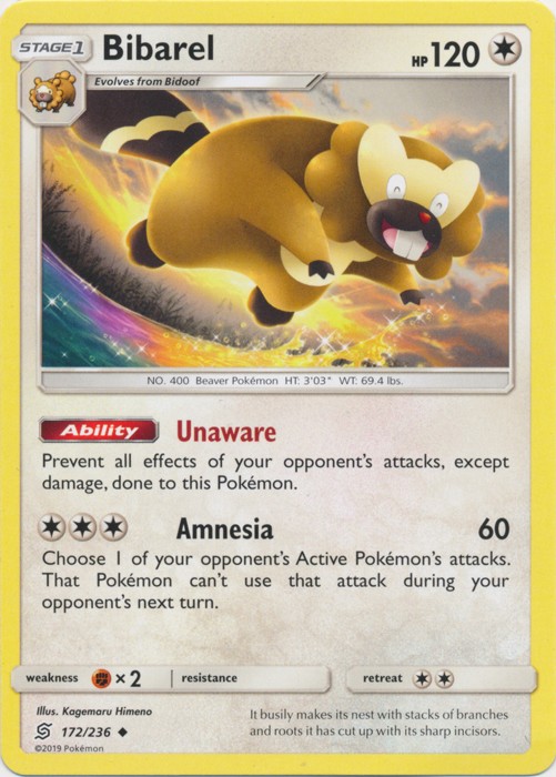 Bibarel - 172/236 - Uncommon (Lp) Unified Minds - Colorless Pokémon