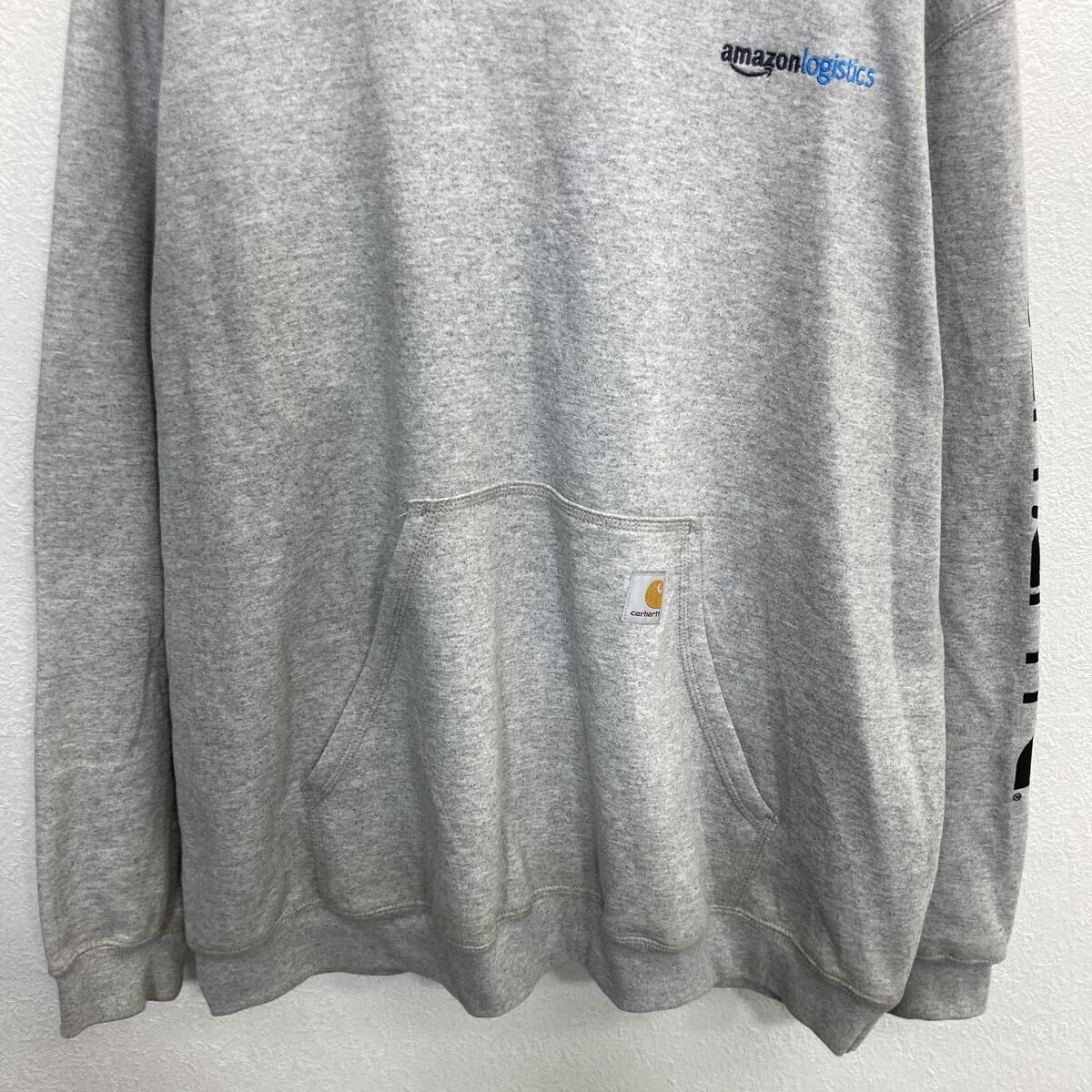 Used Carhartt Logo Sweat Hoodie 2XL Light Gray Pullover Hoodie with Amazon Logis thumbnail 3