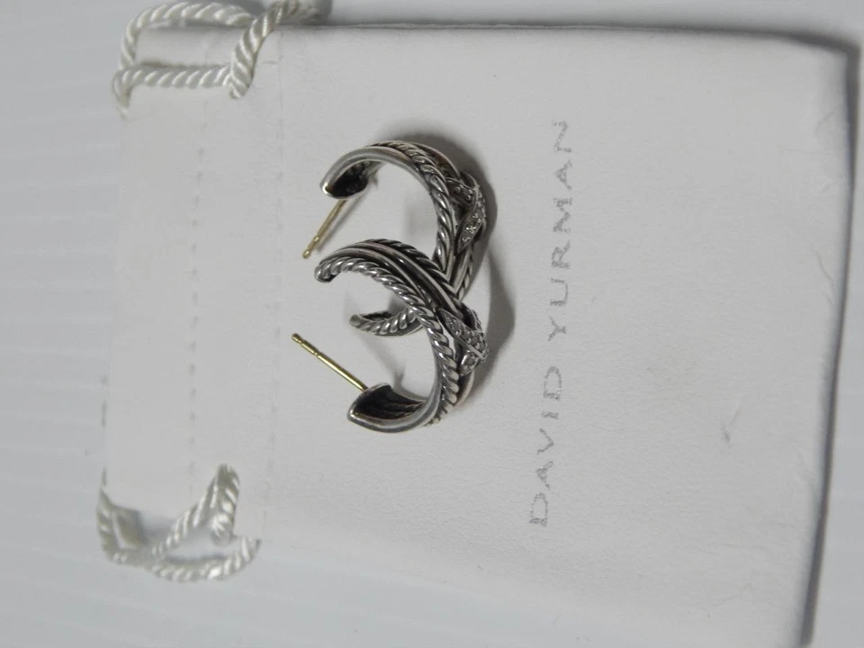 PENDIENTES DAVID YURMAN DIAMANTE + PLATA ESTERLINA MEDIO ARO - POSTES DE ORO - ¡BELINOS! Foto 2 de 4