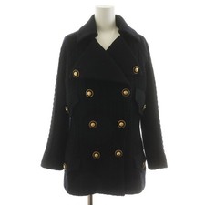 GIANNI VERSACE Knit P Coat Double Short Medusa Gold Button Wool 42 Navy 2191R