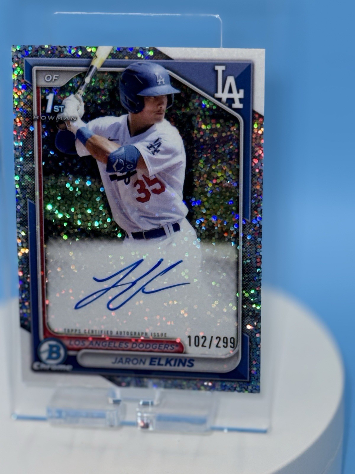 2024 Bowman Chrome #CPA-JE Jaron Elkins 1st Speckle Refractor Auto /299 Dodgers