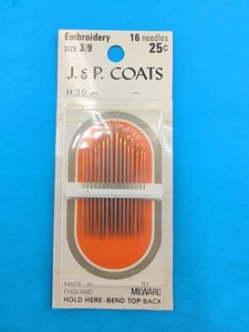 Vintage J & P Coats Embroidery Needles 16 Pack Size 3/9 England H 35 NOS