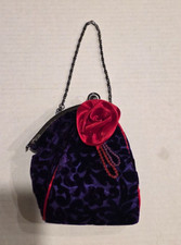 Violet Velvet Evening Purse Purple with Satin Rose Snap Close Chain Vintage