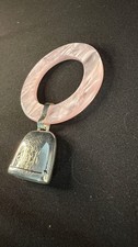 Vintage Sterling SIlver and Pink Mother Of Pearl Large Teething Ring Rattle