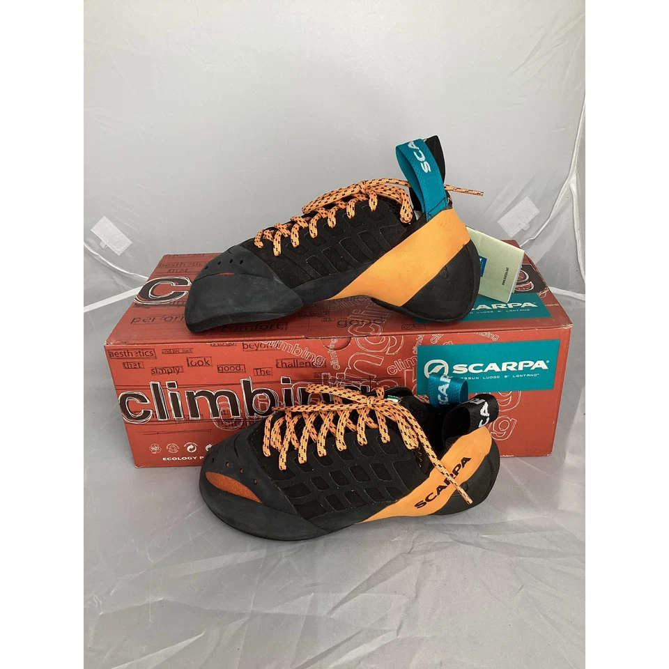 Zapatos de Escalada en Roca de Encaje Unisex SCARPA Instinct - Negros/Naranja - Talla 4M 5W - Nuevos Foto 4 de 4