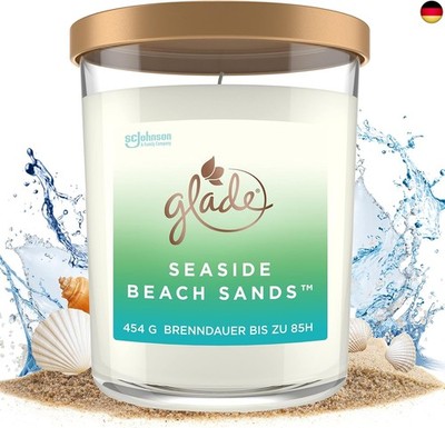 Glade Extra Große Duftkerze im Glas, Geschenk, Seaside Beach Sands, 454g, Lange