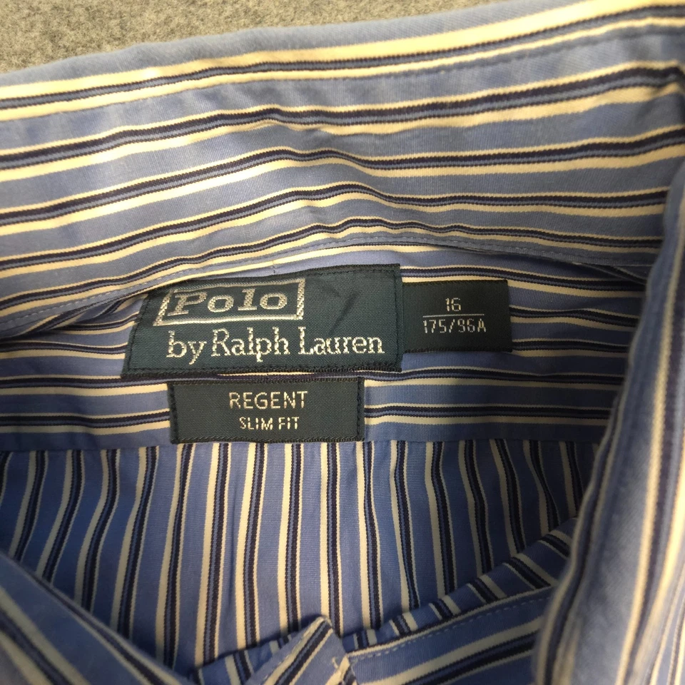 Ralph Lauren Shirt Mens LARGE blue Button Up regent slim shadow stripes Size L - Image 4 of 4