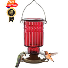 Nature's Way Hanging Glass Hummingbird Feeder for Outdoor Decor, 22 Ounce Red