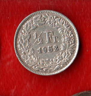 SWITZERLAND 1/2 FRANCS 1952 SILVER