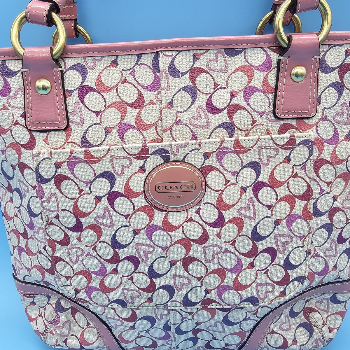 Coach Waverly Chelsea Women's Pink Leather Hearts Tote Bag L1169