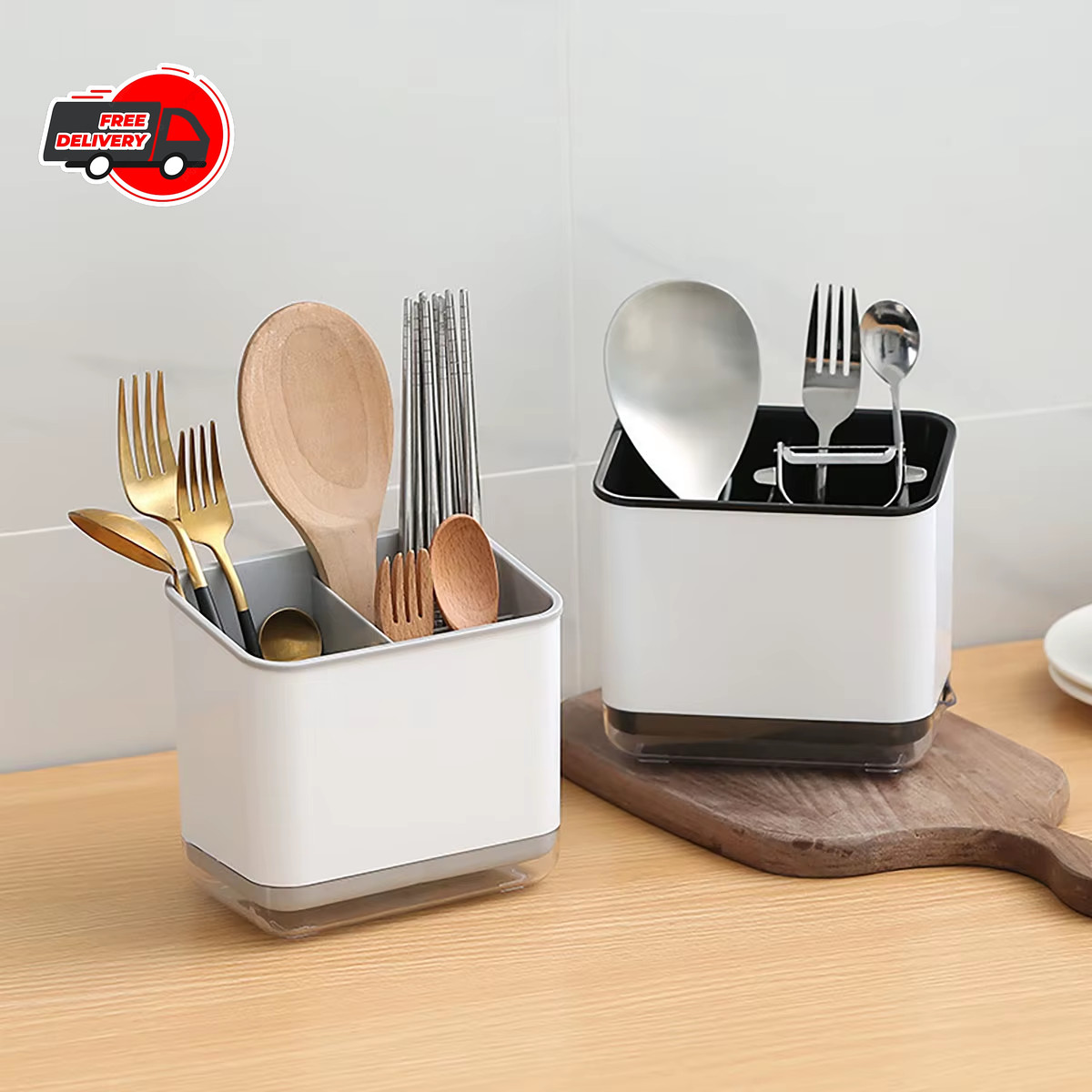 Kitchen Cutlery Holder Spoon Fork Utensils Storage Rack Drainer Multi-function
