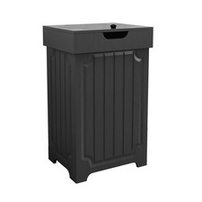 Povrgive Wood Trash Can Cabinet 13gal Freestanding Black for Kitchen Bedroom