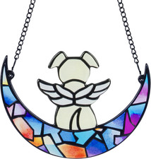 Stained Glass Angle Dog Memorial Suncatcher for Loss of Dog Sympathy Gifts, Dog
