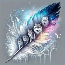 5D Diamond Art Kits for Adults Beginners,Wolf Pack Feather DIY Full Round Drill