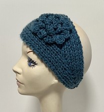 NWT Crochet Knitted Headwrap Ear Warmer with Flower   Teal BLUE