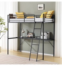 Habitat Riley High Sleeper Metal Bed Frame & Desk & LED Light Strip- Black