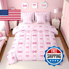 Erosebridal Pink Bow Tie Queen Comforter Set Sheets For Girls Cute Pink Ribbon