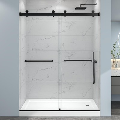 Frameless Double Bypass Sliding Walk-in Shower Door, 55''-60'' W x76 H, 5/16''(8...