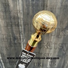 Victorian Brass Globe Handle Foldable Handmade Wooden Walking Cane Stick