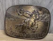Vintage Smith  Wesson "The Hostiles" Brass Belt Buckle 1975 Distressed Worn