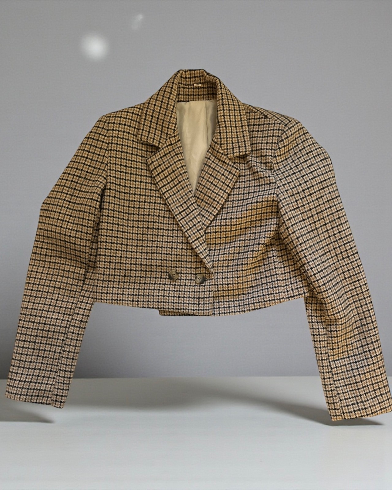 Short Crop Blazer Houndstooth Pattern Single Butt… - image 1