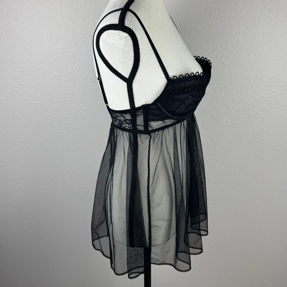 Victoria's Secret 黑色 34B 浪漫睡衣 Sheer Chemise 婴儿娃娃内衣 — 第 4/4 张图片