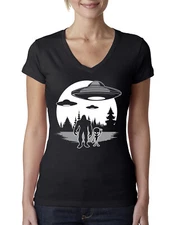 Silhoutte UFO Aliens Sasquatch Women Junior Fit V-Neck Tee