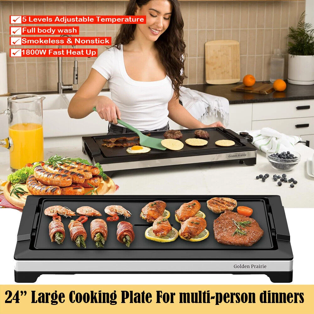1800W BBQ Grill 5 Levels Adjustable Temperature Smokeless Griddle Cooking Plate