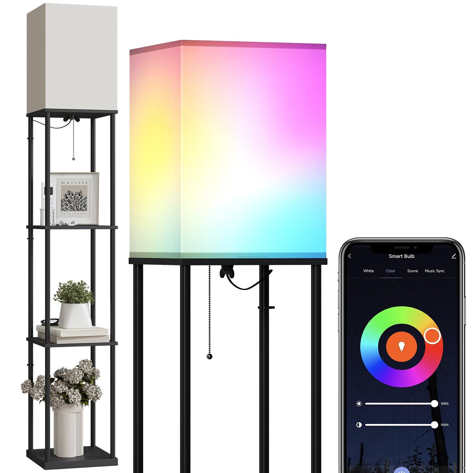 Smart RGB Floor Lamp with 4-Tier Shelves & App Control Dimmable Lighting-image