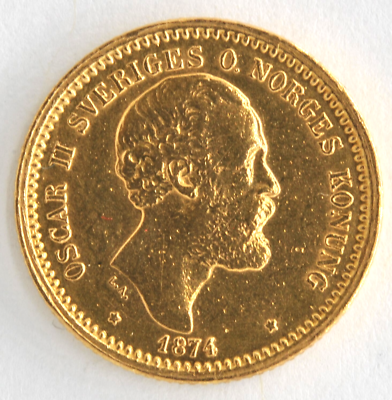 Sweden Kingdom 1874 ST 10 Kronor Ruler Oscar II .900 Fine Gold