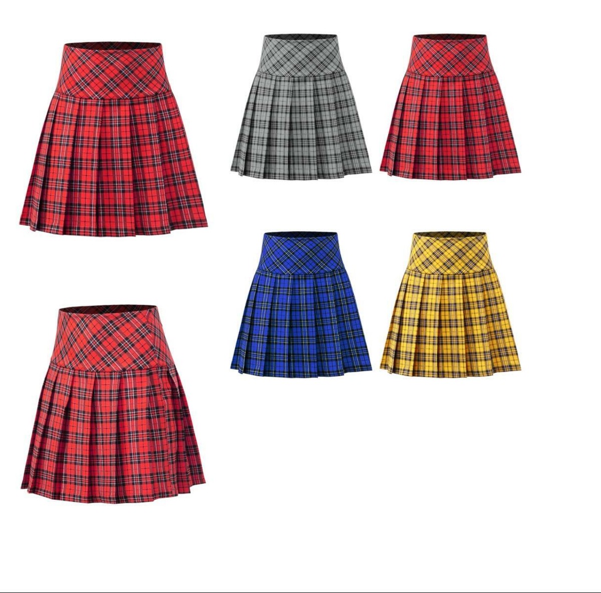 ★DIMANCHE★CHECK PLEATED SKIRT Check Plaid Ponte Zipper School Uniform Pleated Mini Skirts