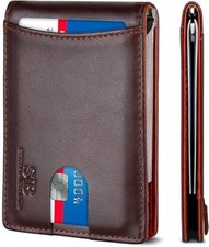 RFID Blocking Slim Bifold Genuine Leather Minimalist Front Pocket Wallets for...