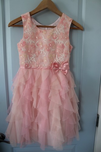 Jona Michelle Girls Pink Spring Summer Dress Lace Bow Easter Tulle Size 10